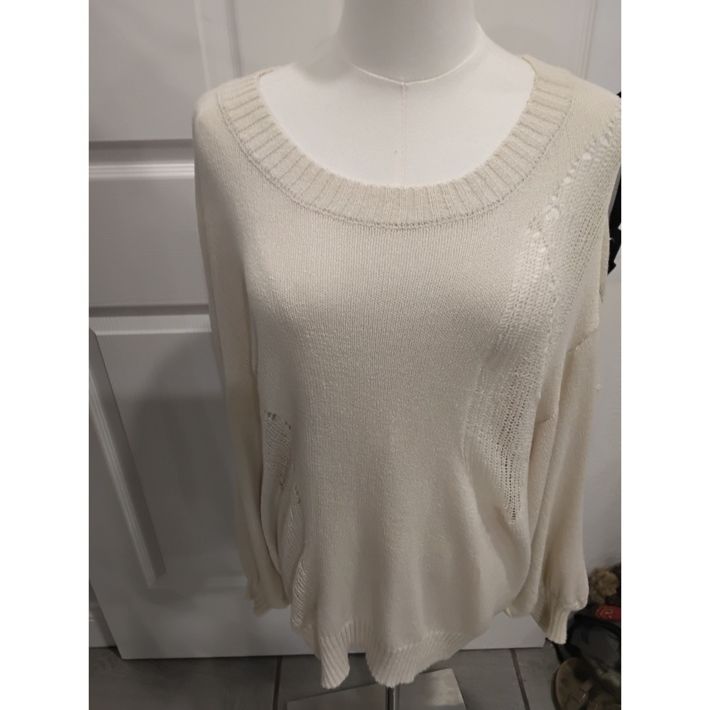 Princess Polly Cream Distressed Open Knit Oversized Sweater Balloon Sleeve US 10